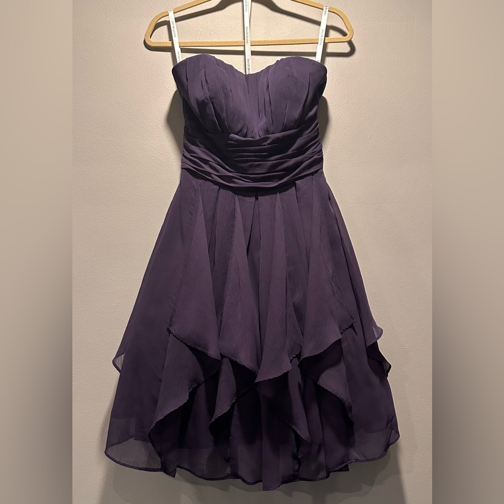 David’s Bridal Purple Chiffon Strapless Sweetheart Neckline Handkerchief Hem 2